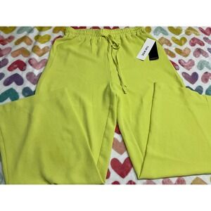 Rafaella‎ The Wide  Lime Green Wide Leg Pants Elastic Waist Drawstring size S
